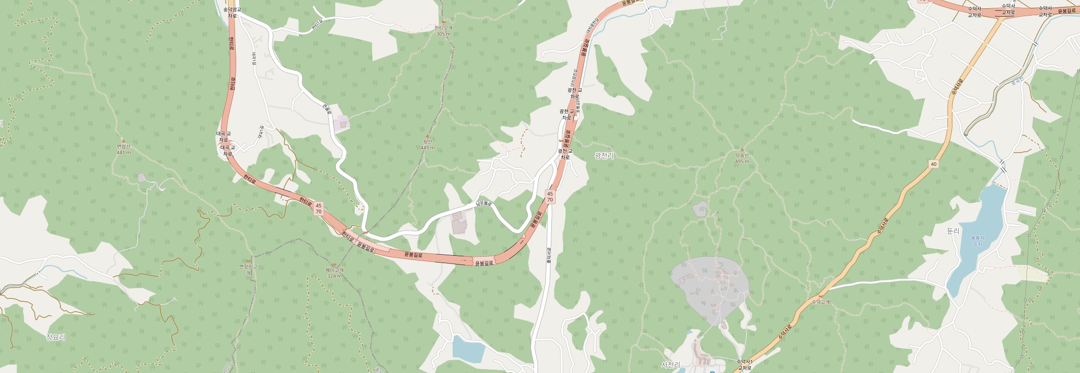 예산 힐링하우스 펜션 주변 지도 — 충청남도 예산군 덕산면, 동쪽에 덕숭산